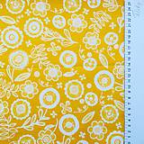 Textil - pevná bavlnená dekoračná látka Žlté kvety, šírka 140 cm - 11231596_