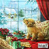 S1455 - Servítky - Vianoce, okno, psík