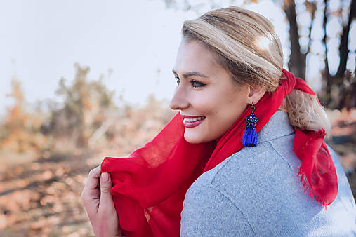 Náušnice - Strapcové náušnice modré / tassel earrings - 11237409_
