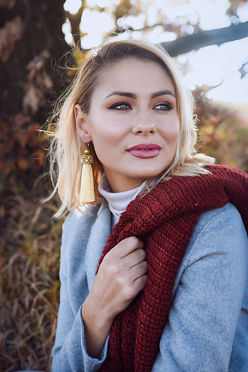 Náušnice - Dlhé strapcové náušnice žlté / tassel earrings - 11237585_