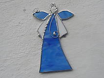 Dekorácie - Vitrážový anjelik s perleťou (Modrá) - 11239260_