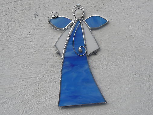 Vitrážový anjelik s perleťou (Modrá)