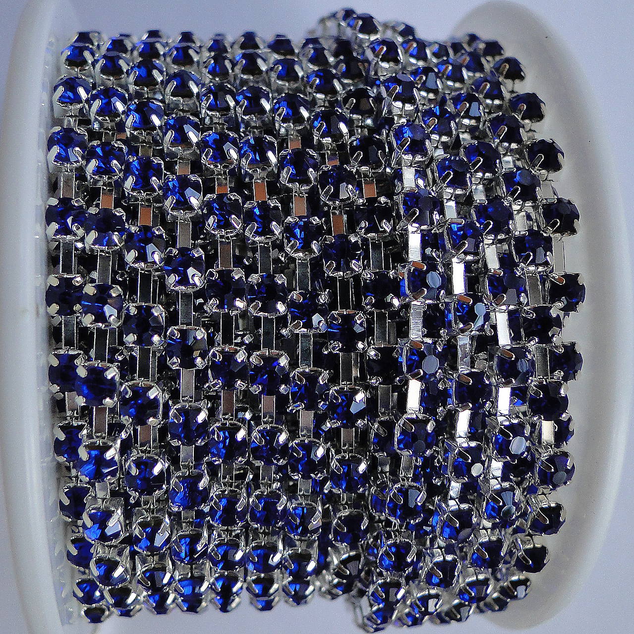 Štrasová metráž 2,9mm-10cm (tm.modrá/strieborná)