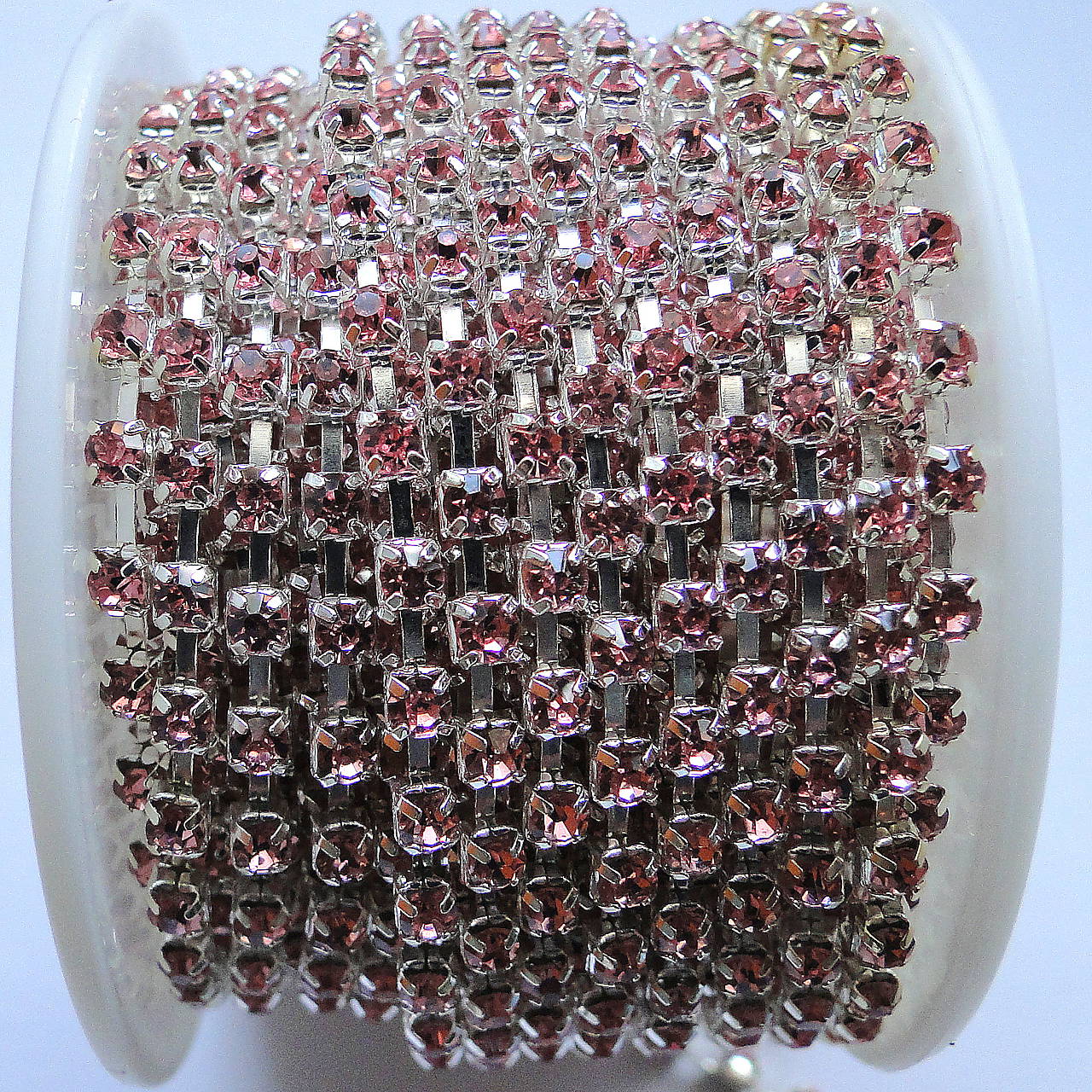 Štrasová metráž 2,9mm-10cm (sv.ružová/strieborná)