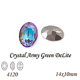 Korálky - SWAROVSKI® ELEMENTS 4120 Oval Rhinestone - Crystal Army Green DeLite, 14x10mm, bal.1ks - 11239285_