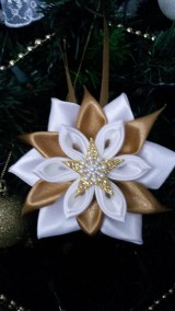 Vianočná hviezda - ozdoba na stromček (zlato biela kombinácia)