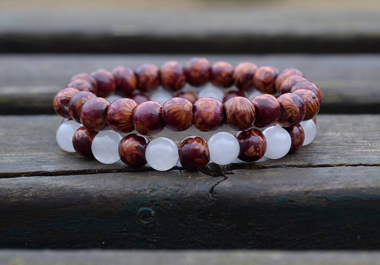 Sada náramkov Jadeit a drevo AKCIA !