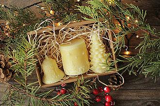 Sviečky - Vianočná SADA sviečok V DARČEKOVOM BALENÍ (Žltá) - 11250559_