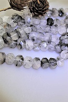 Minerály - turmalín v kremeni korálky 10x14mm brúsené - 11254615_