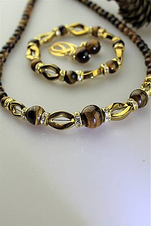 Sady šperkov - tigrie oko s hematitom náramok , náušnice, náhrdelník - 11262940_