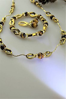 Sady šperkov - tigrie oko a hematit náramok , náušnice, náhrdelník - luxusný set - 11265238_