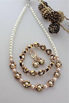 Sady šperkov - hematit a perly náramok , náušnice a náhrdelník - 11267970_