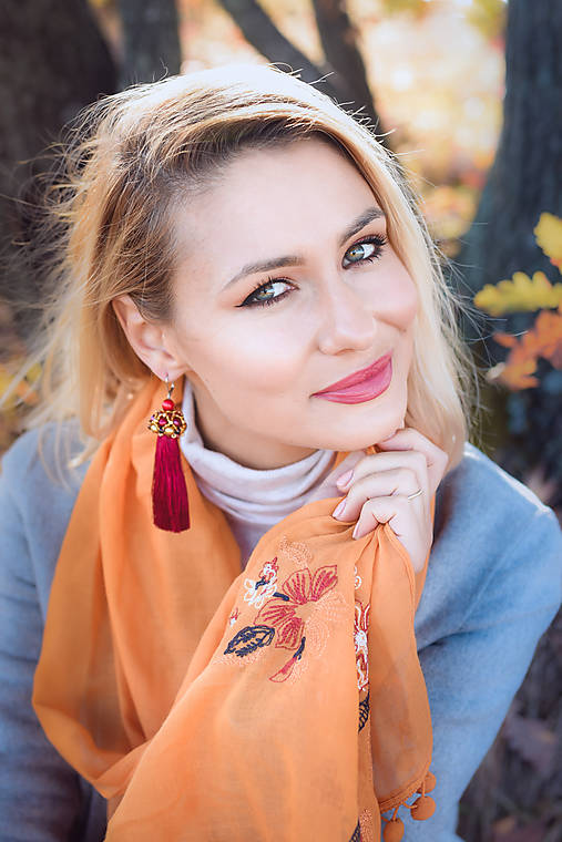 Náušnice - Dlhé strapcové náušnice bordové / tassel earrings - 11265358_