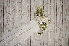 Ozdoby do vlasov - Set svadobná biela spona s hrebienkom zameniteľným za tradičný závoj - 11271521_