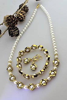 Sady šperkov - hematit s perlou náramok , náušnice a náhrdelník - 11268270_