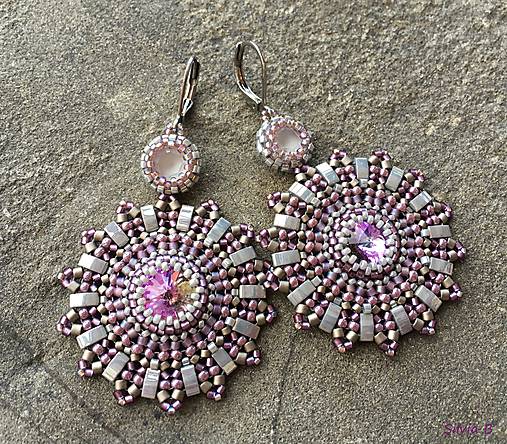 Náušnice - Fialovo-sivé kruhové Swarovski náušnice - 11274527_