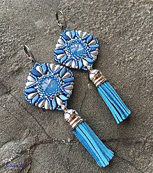 Náušnice - Nežné modro-sivé náušnice so strapčekom - 11274579_
