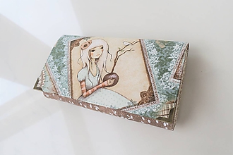 Peňaženky - Děvčátko s ptáčkem  - peněženka 17 cm, na spoustu karet - 11275573_