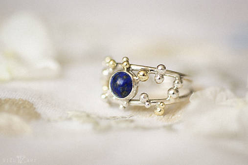 Strieborno-zlatý dvojitý prsteň s lapisom lazuli - Bokeh Duo Lapis