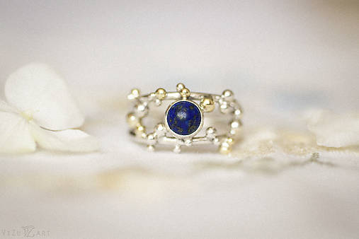 Strieborno-zlatý dvojitý prsteň s lapisom lazuli - Bokeh Duo Lapis