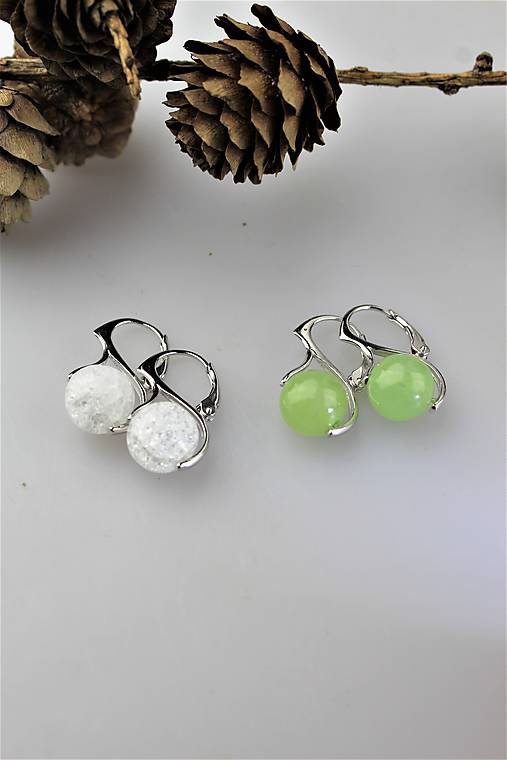 Náušnice - krištál náušnice, nefrit náušnice (striebro) SUPERAKCIA! - 2 páry za cenu jedného! - 11282752_