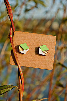 Náušnice - Drevené náušnice – Envelopes Minimal (Zelená) - 11281535_