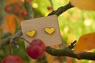 Náušnice - Drevené náušnice - Heart (Žltá) - 11281574_