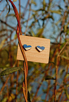 Náušnice - Drevené náušnice - Heart Minimal (Modrá) - 11282065_
