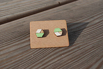 Náušnice - Drevené náušnice - Hexagon Minimal (Zelená) - 11282171_
