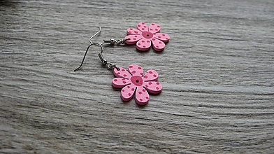 Náušnice - Drevené maľované náušnice malé kvety (ružové č. 3006) - 11283493_