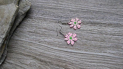 Náušnice - Drevené maľované náušnice malé kvety (ružové č. 3010) - 11283617_