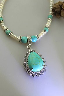 Náhrdelníky - Perla s tyrkenitom náhrdelník luxusný - 11288880_