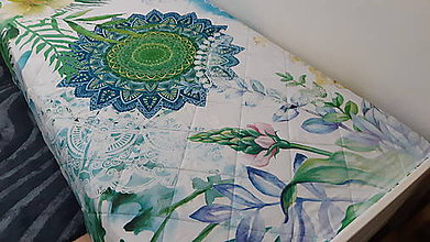 Úžitkový textil - Zelená mandalová deka s vankúšom (135 x 200 cm) - 11287780_