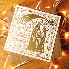 Papiernictvo - Vianočný pozdrav * linoryt * Svätá rodina - 11291096_