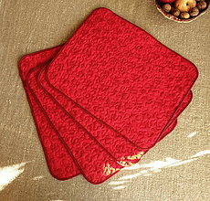 Úžitkový textil - Filki prešívané prestieranie 4 kusy (červené s kvetmi) - 11290017_
