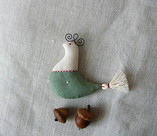 Dekorácie - Darčeky pre svadobčanov-vtáčiky 2  (vtáčik ľan zelený) - 11300666_