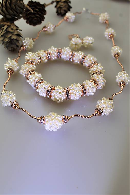 perly náramok, náhrdelník a náušnice - svadobný set