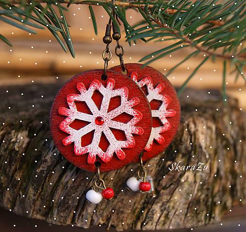 Náušnice - Snehové vločky červené - 11309709_