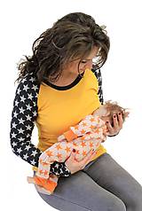 Oblečenie na dojčenie - ZIMNÍ MERINO - 3v1 KOJÍCÍ TRIČKO, raglán dl. rukáv, výstřih 7cm U - HVĚZDY na rukávech - 11312146_