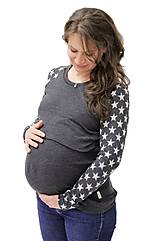 Oblečenie na dojčenie - ZIMNÍ MERINO - 3v1 KOJÍCÍ TRIČKO, raglán dl. rukáv, výstřih 7cm U - HVĚZDY na rukávech - 11312153_
