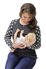 Oblečenie na dojčenie - ZIMNÍ MERINO - 3v1 KOJÍCÍ TRIČKO, raglán dl. rukáv, výstřih 7cm U - HVĚZDY na rukávech - 11312154_
