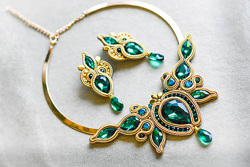 Sady šperkov - Soutache náhrdelnik - Emerald - 11313666_