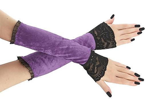 Dámské rukavice zamatové fialové lila s čipkou 01T (Tyrkysová)
