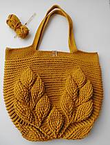 Kabelky - Handmade háčkovaná kabelka s 3D vzorom (Handmade háčkovaná kabelka s 3D vzorom s popruhmi z rovnakej priadze, horčicová/kari) - 11318814_