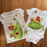 Detské oblečenie - Maľované slimáčikové (tričká pre malú a veľkú sestru - sada) - 11320565_