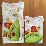 Detské oblečenie - Maľované slimáčikové (tričká pre malú a veľkú sestru - sada) - 11320572_