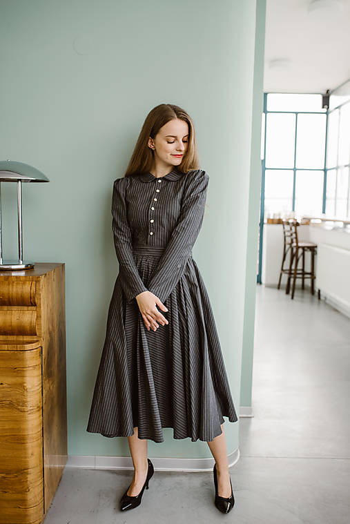 Bavlnené prúžkované šaty vo vintage štýle 