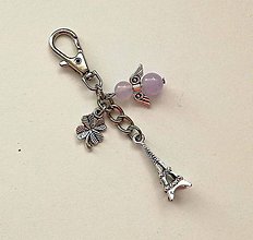 Kľúčenky - Kľúčenka "Eiffelovka" s minerálovým anjelikom (Jadeit fialový) - 11328272_