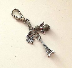 Kľúčenky - Kľúčenka "Eiffelovka" s minerálovým anjelikom (Jaspis šedý) - 11328310_