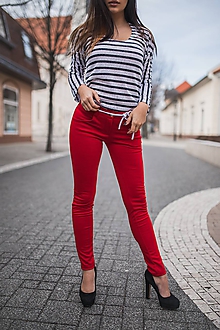 Nohavice - Nohavice červené so šnúrkou predľžená veľkosť pre vysoké ženy - 11333517_